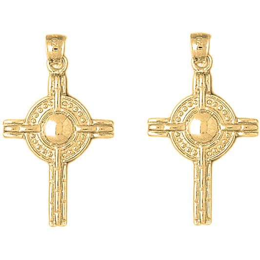 Yellow Gold-plated Silver 36mm Celtic Cross Earrings
