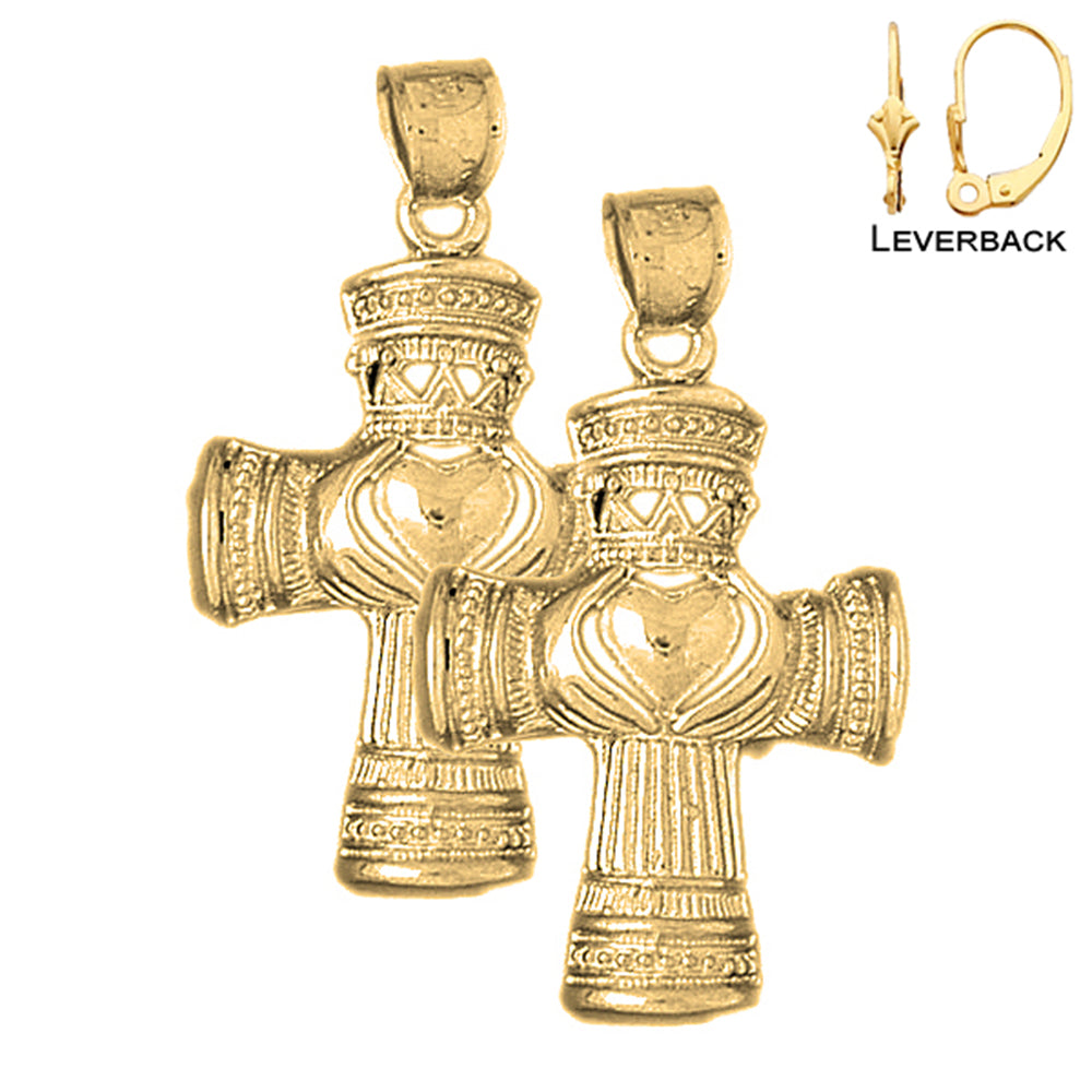 Claddagh-Kreuz-Ohrringe aus 14 Karat oder 18 Karat Gold