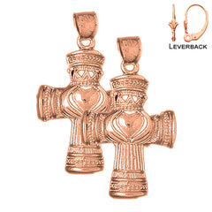 14K or 18K Gold Claddagh Cross Earrings