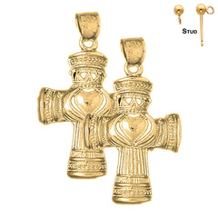 Pendientes de plata de ley con cruz de Claddagh de 40 mm (chapados en oro blanco o amarillo)