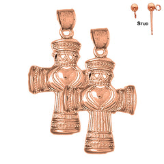 Pendientes de cruz Claddagh de oro de 14 quilates o 18 quilates