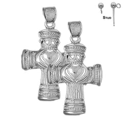 Sterling Silver 40mm Claddagh Cross Earrings (White or Yellow Gold Plated)