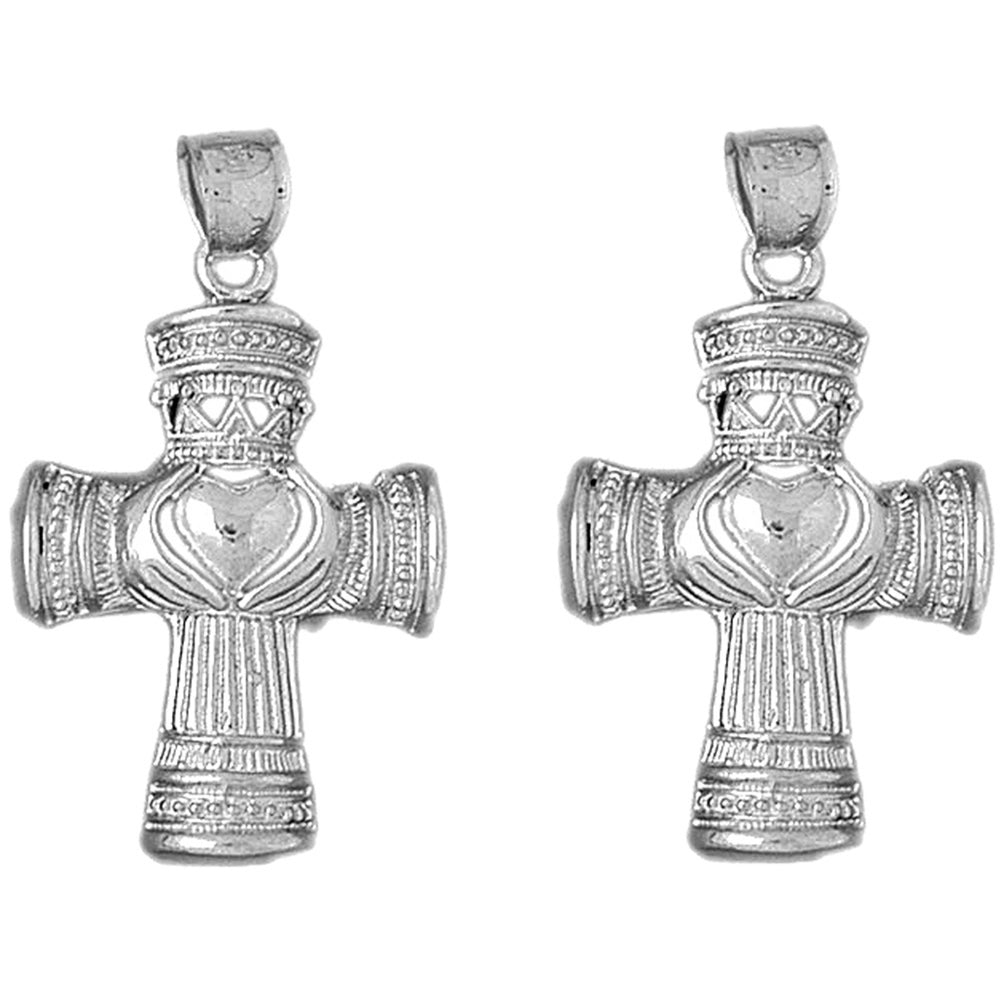 14K or 18K Gold 40mm Claddagh Cross Earrings