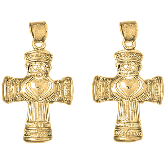 14K or 18K Gold 40mm Claddagh Cross Earrings