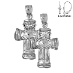 33 mm Claddagh-Kreuz-Ohrringe aus Sterlingsilber (weiß- oder gelbvergoldet)