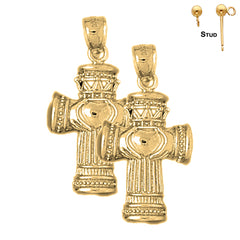 Pendientes de plata de ley con cruz de Claddagh de 33 mm (chapados en oro blanco o amarillo)