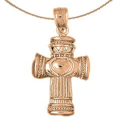 Claddagh-Kreuzanhänger aus 10 Karat, 14 Karat oder 18 Karat Gold