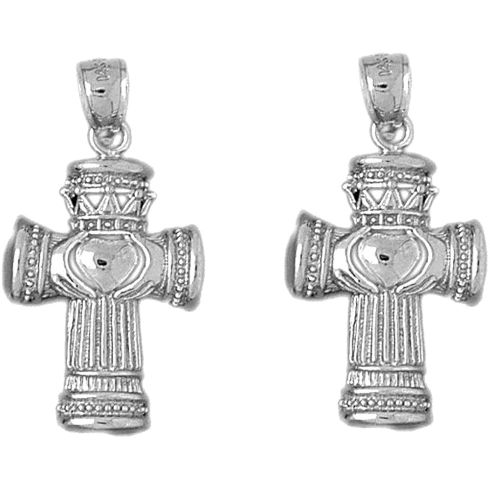 14K or 18K Gold 33mm Claddagh Cross Earrings