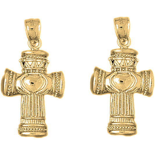 14K or 18K Gold 33mm Claddagh Cross Earrings