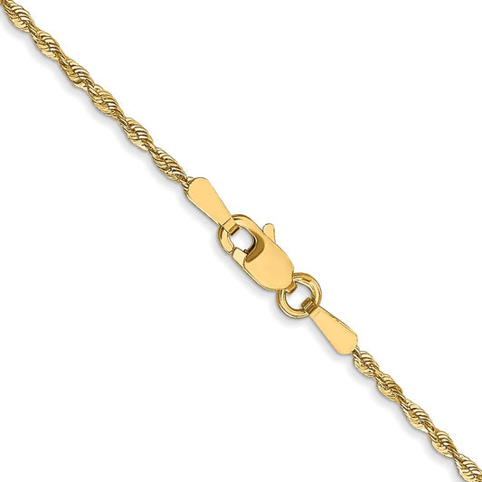 Cadena de cuerda ligera con corte de diamante de 1,5 mm de oro amarillo de 10 quilates