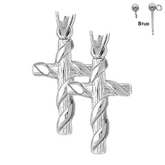 Sterling Silver 32mm Roped Cross Earrings (White or Yellow Gold Plated)