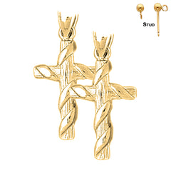 Pendientes de cruz con cuerda de plata de ley de 32 mm (chapados en oro blanco o amarillo)
