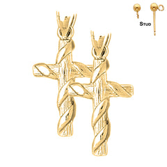 Sterling Silver 32mm Roped Cross Earrings (White or Yellow Gold Plated)