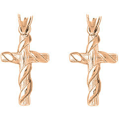 14K or 18K Gold 32mm Roped Cross Earrings