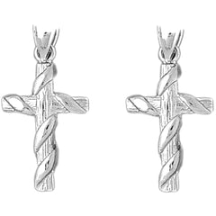 Sterling Silver 32mm Roped Cross Earrings