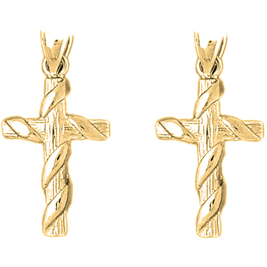 14K or 18K Gold 32mm Roped Cross Earrings