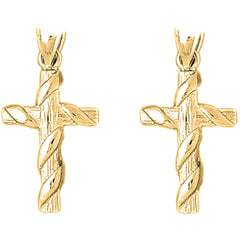 Yellow Gold-plated Silver 32mm Roped Cross Earrings