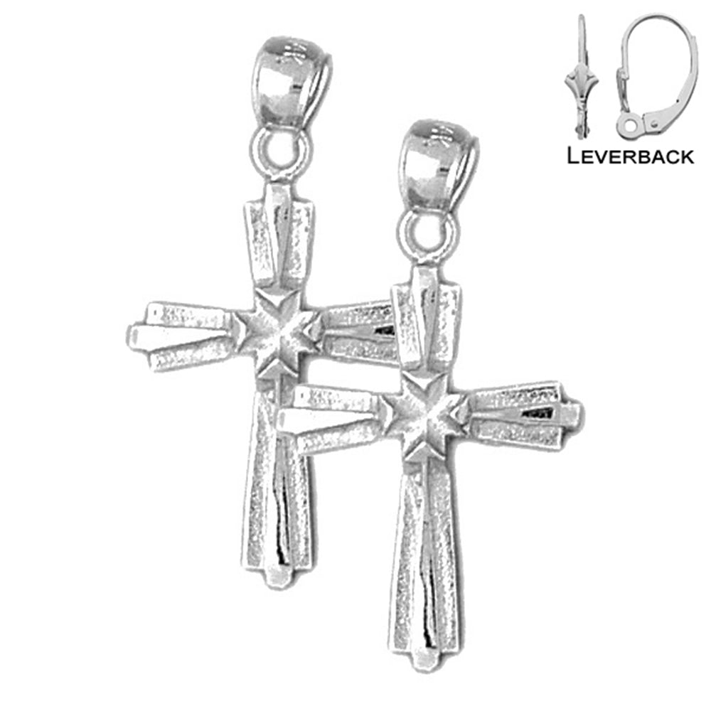 Sterling Silver 31mm Latin Cross Earrings (White or Yellow Gold Plated)