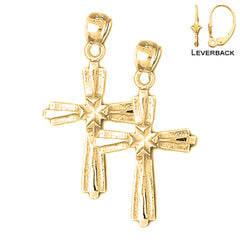 Sterling Silver 31mm Latin Cross Earrings (White or Yellow Gold Plated)