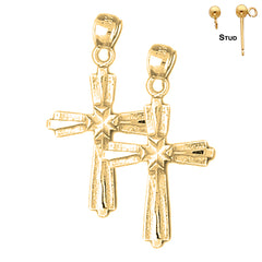 Sterling Silver 31mm Latin Cross Earrings (White or Yellow Gold Plated)