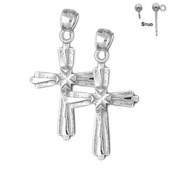 Pendientes de cruz latina de plata de ley de 31 mm (chapados en oro blanco o amarillo)