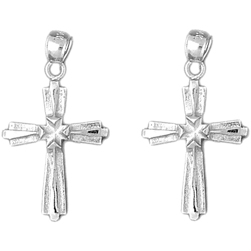 Sterling Silver 31mm Latin Cross Earrings