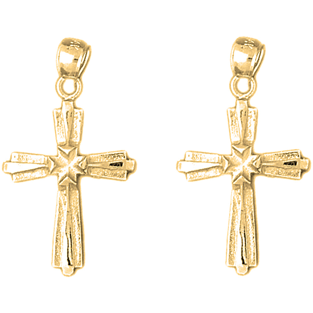 Yellow Gold-plated Silver 31mm Latin Cross Earrings