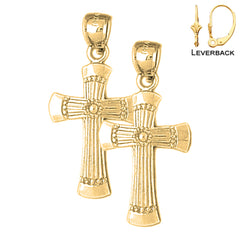 Pendientes de plata de ley con cruz latina de 33 mm (chapados en oro blanco o amarillo)