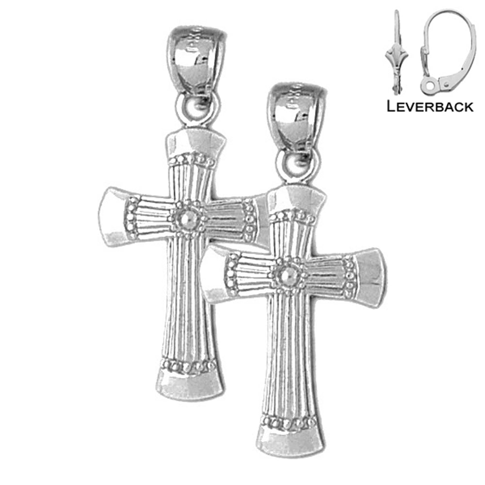 Sterling Silver 33mm Latin Cross Earrings (White or Yellow Gold Plated)