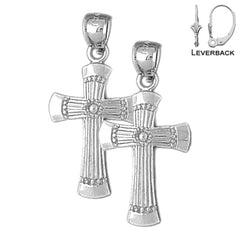 Sterling Silver 33mm Latin Cross Earrings (White or Yellow Gold Plated)