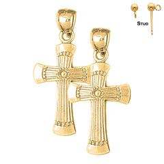 Sterling Silver 33mm Latin Cross Earrings (White or Yellow Gold Plated)