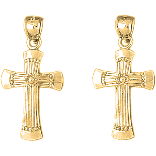 Yellow Gold-plated Silver 33mm Latin Cross Earrings