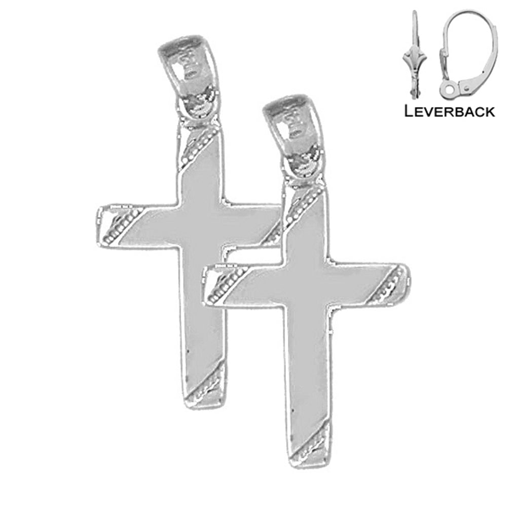 Sterling Silver 29mm Latin Cross Earrings (White or Yellow Gold Plated)