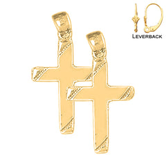 Sterling Silver 29mm Latin Cross Earrings (White or Yellow Gold Plated)