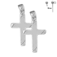 Sterling Silver 29mm Latin Cross Earrings (White or Yellow Gold Plated)