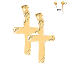 Sterling Silver 29mm Latin Cross Earrings (White or Yellow Gold Plated)