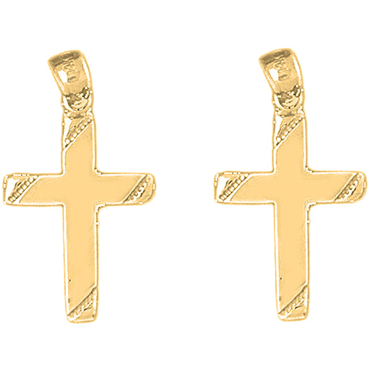 Yellow Gold-plated Silver 29mm Latin Cross Earrings