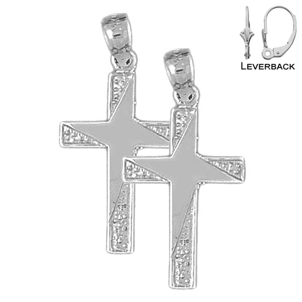 Sterling Silver 31mm Latin Cross Earrings (White or Yellow Gold Plated)