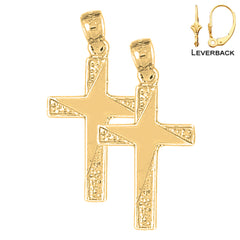 Sterling Silver 31mm Latin Cross Earrings (White or Yellow Gold Plated)