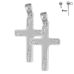 Sterling Silver 31mm Latin Cross Earrings (White or Yellow Gold Plated)