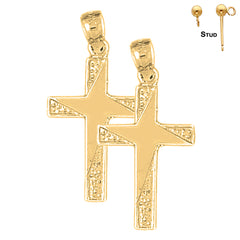 Sterling Silver 31mm Latin Cross Earrings (White or Yellow Gold Plated)