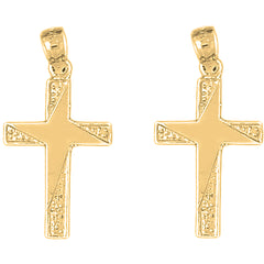 Yellow Gold-plated Silver 31mm Latin Cross Earrings