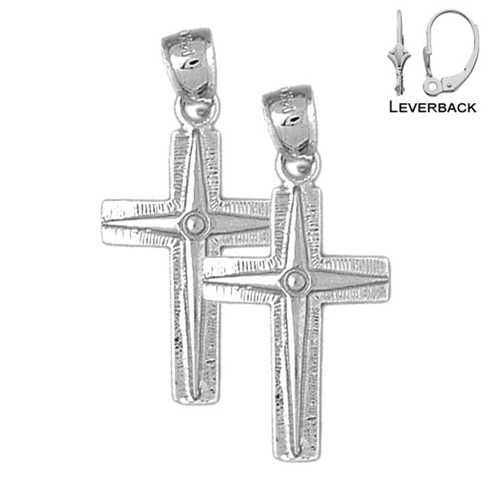 Pendientes de cruz latina de plata de ley de 32 mm (chapados en oro blanco o amarillo)