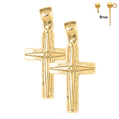 Pendientes de cruz latina de plata de ley de 32 mm (chapados en oro blanco o amarillo)