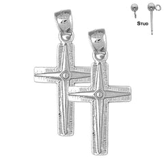 Sterling Silver 32mm Latin Cross Earrings (White or Yellow Gold Plated)