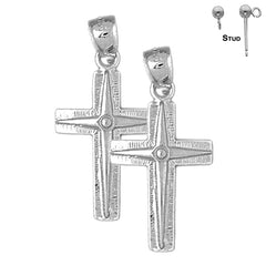 Pendientes de cruz latina de plata de ley de 32 mm (chapados en oro blanco o amarillo)