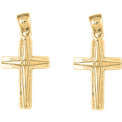 Yellow Gold-plated Silver 32mm Latin Cross Earrings