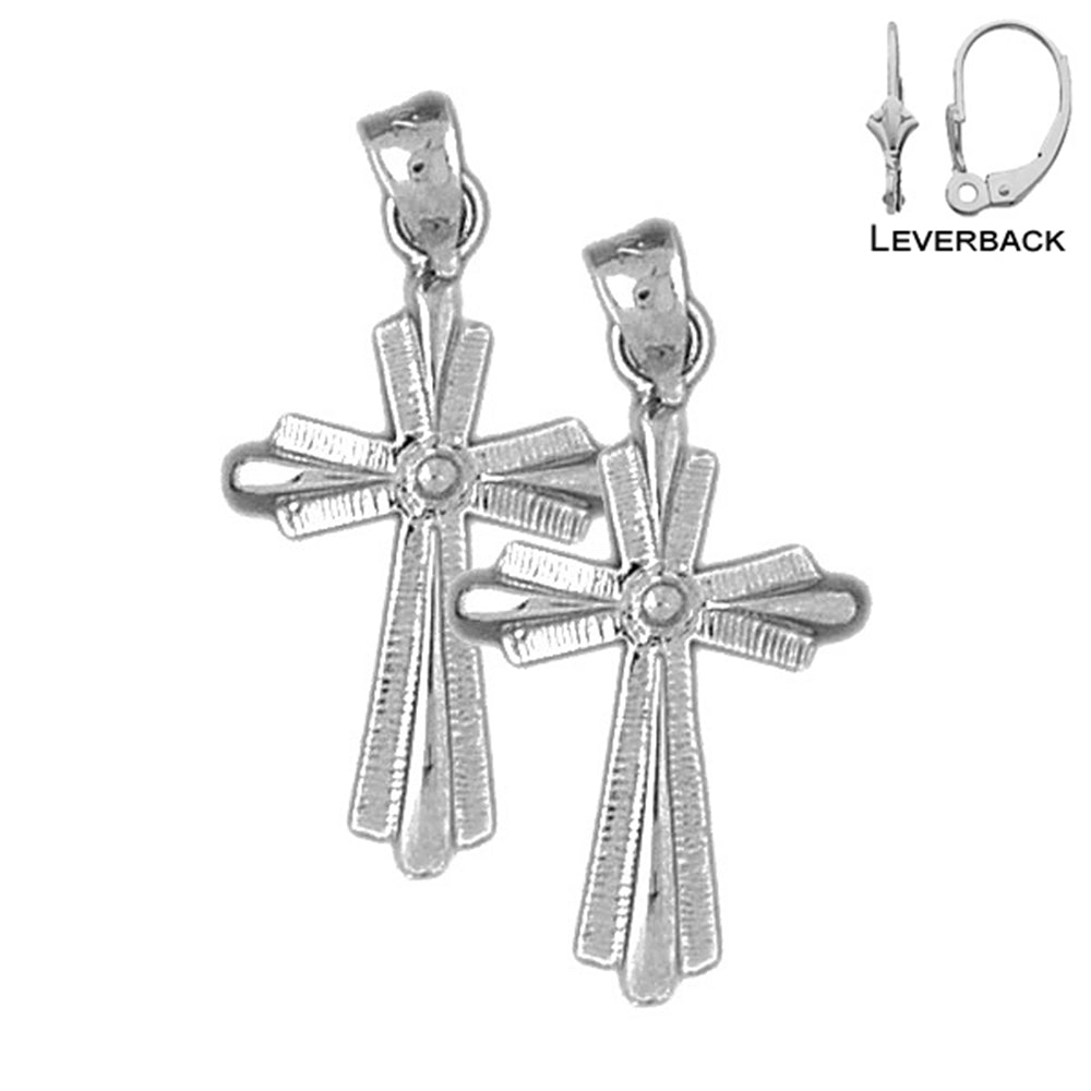 Pendientes de cruz latina de plata de ley de 30 mm (chapados en oro blanco o amarillo)