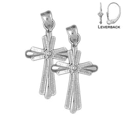 Pendientes de cruz latina de plata de ley de 30 mm (chapados en oro blanco o amarillo)