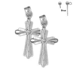 Pendientes de cruz latina de plata de ley de 30 mm (chapados en oro blanco o amarillo)